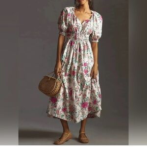 Anthropologie New Pink Floral Maxi Dress Size Small